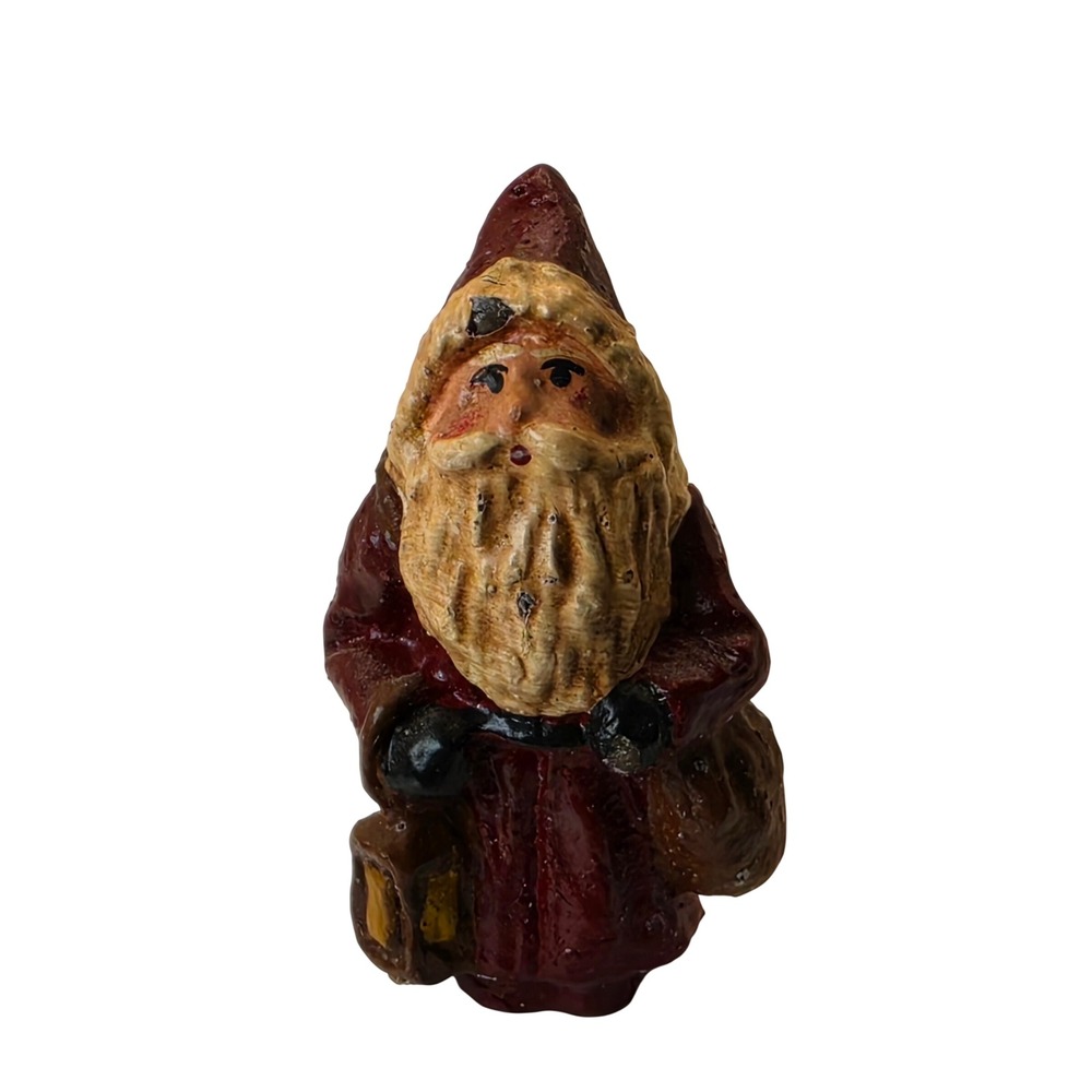 Vintage Miniature Santa Claus Figurine Burgundy Folk Art Father Christmas 2.25in